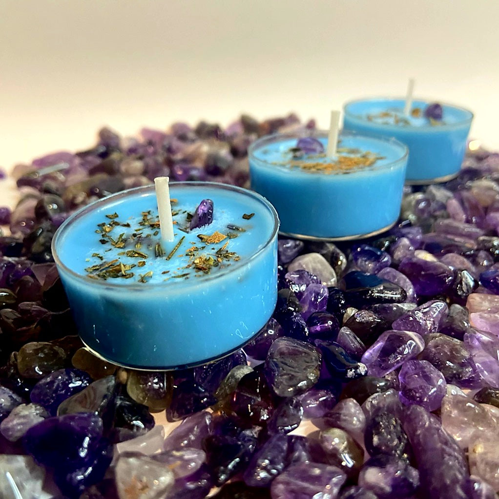 3 Calming Mind Amethyst tea light candles